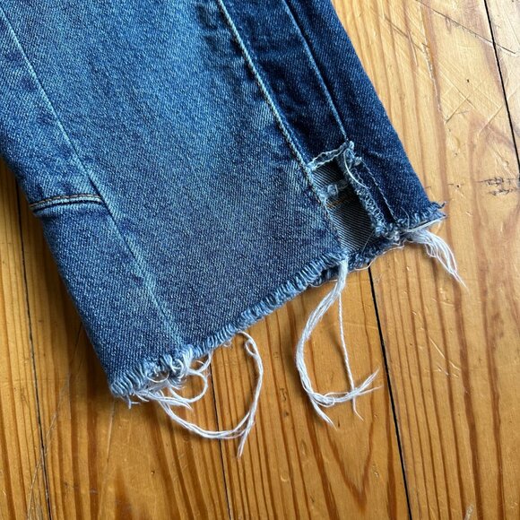 Ella Moss High Waist Straight Ankle Raw Hem Jeans with Pink Accent Stitching - Picture 5 of 11